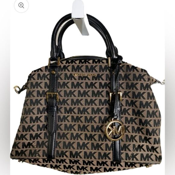 #142 MICHAEL KORS Signature Logo Canvas Bag Double Handle Bag - Picture 1 of 5